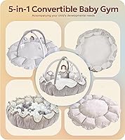 Vista 2 de Gimnasio de juego 5 en 1 grueso y afelpado para bebés, tapetes de juego para el suelo, tapete para el tiempo boca abajo con 6 juguetes, desarrollo
