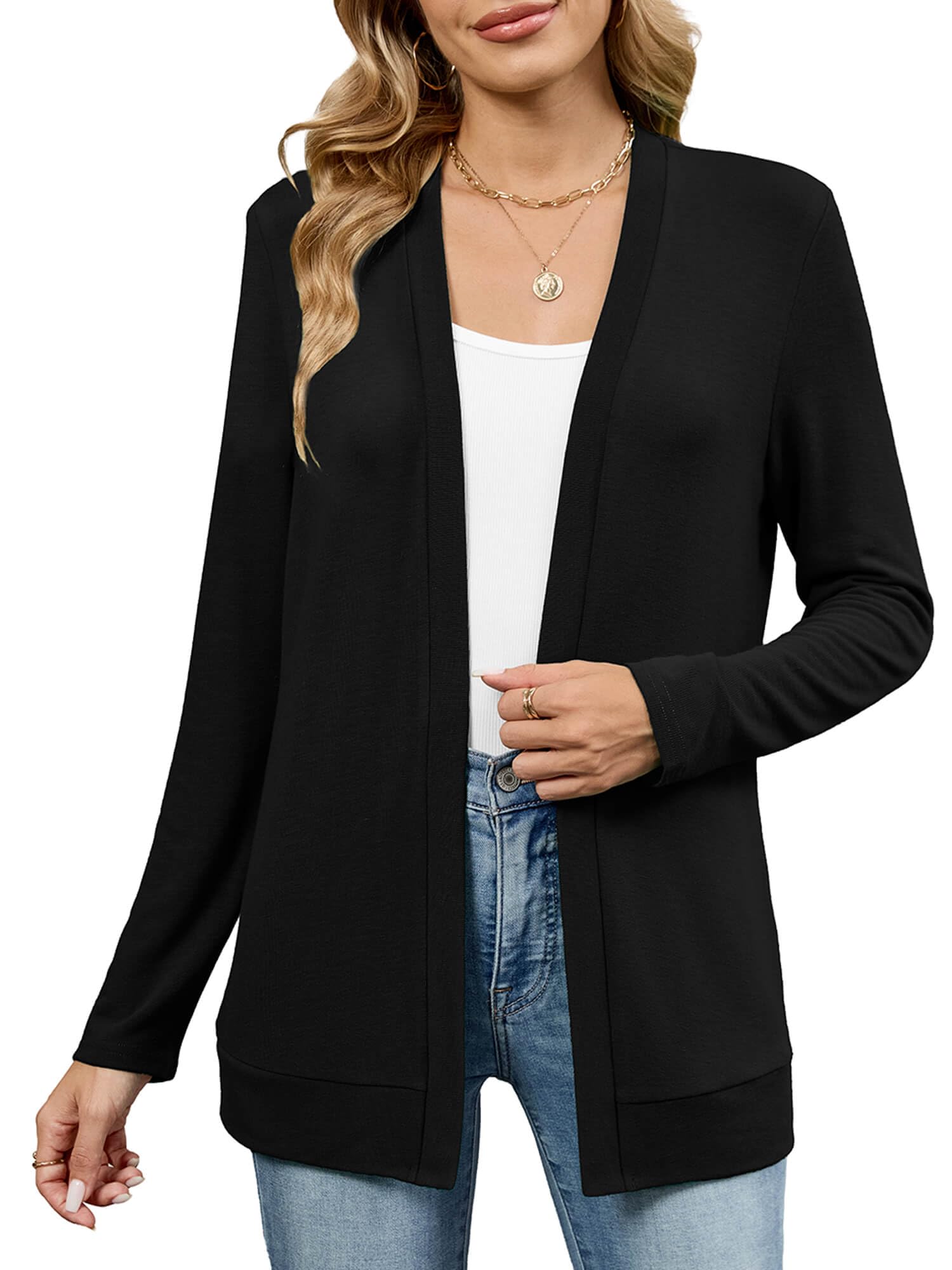 Heymoments Knitted Open Front Cardigan for Women Long Sleeve Causal Bolero Lightweight Sweaters