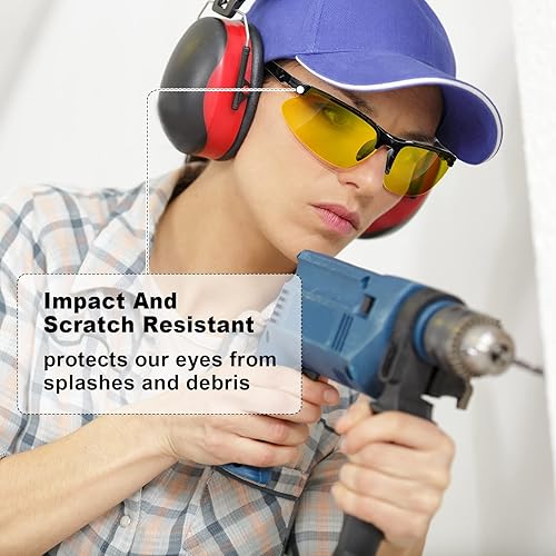 Vista 4 de Kathfly 36 gafas de seguridad resistentes a los arañazos, gafas de seguridad protectoras con lente (ámbar)