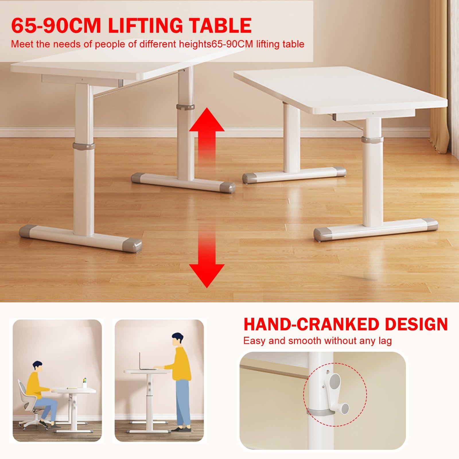 Scrivania Regolabile in Altezza per Ufficio Domestico, scrivania Moderna per Computer con Piano del Tavolo monoblocco e Tavolo per PC per Camera da Let(Un Colore - 80 * 60*(65-90) cm