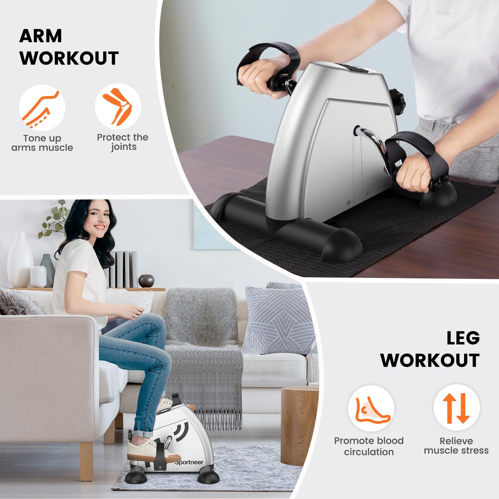 Sportneer mini hometrainer pour seniors avec écran LCD, vélo de table ergomètre entraîneur bras et jambes