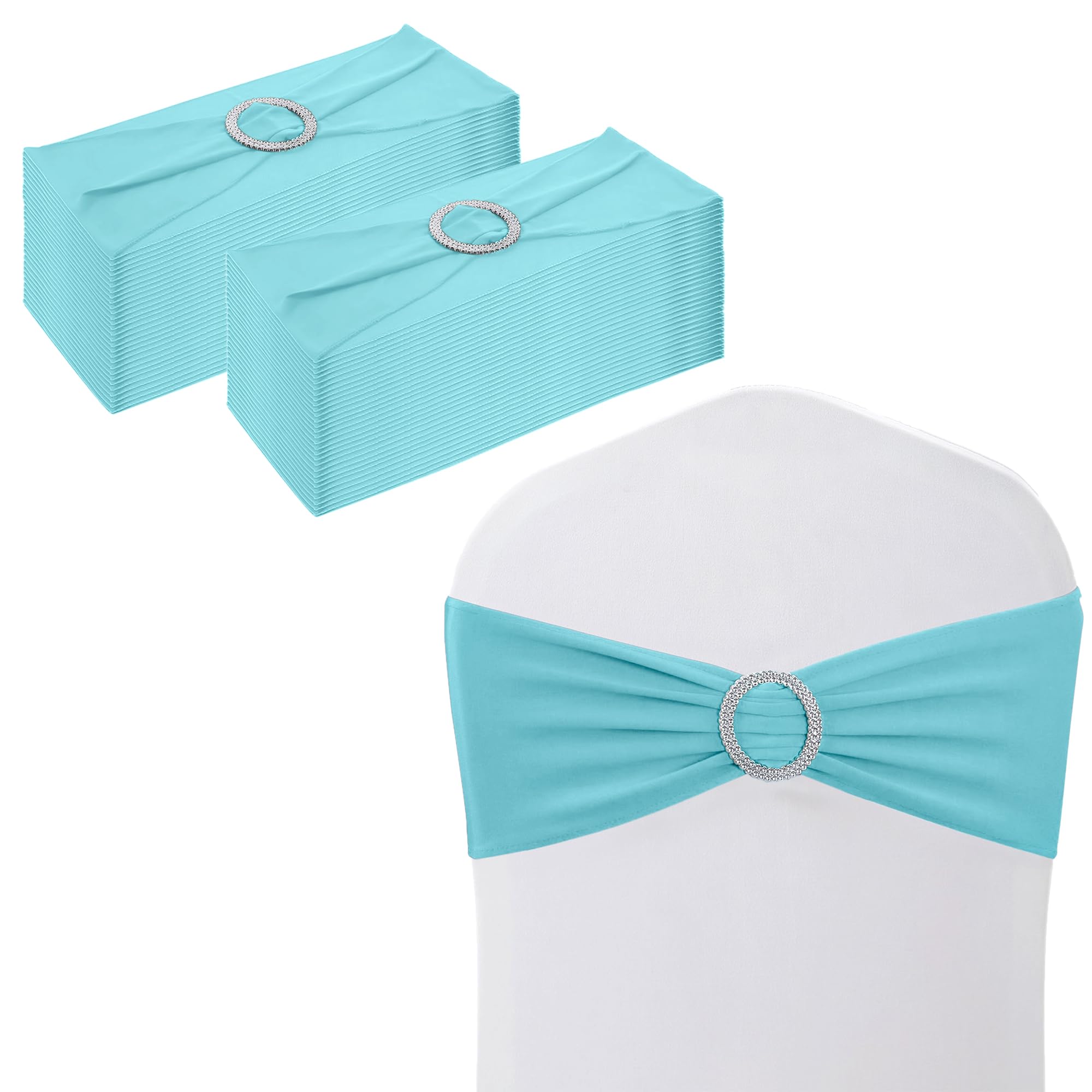Trimming Shop 13"x5" Spandex Chair Bands with Slider Buckle – Stretchy Elastic Chair Sash, Chair Cover Bands for Wedding, Party, Reception, Banquet, Event & Venue Décor (Pack of 25, Baby Blue) — image 1