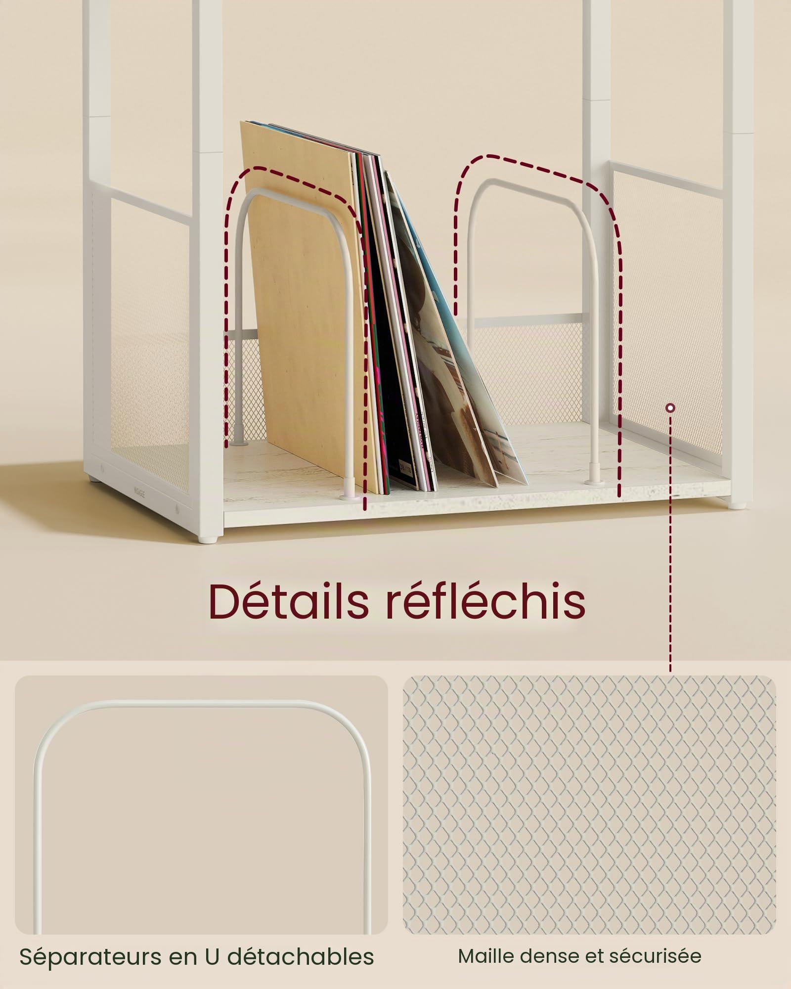 VASAGLE Support pour tourne-disque, table d'appoint à 3 niveaux, rangement de disques vinyles jusqu'à 100 albums, table d'appoint pour salon, chambre à coucher, blanc rustique ULET275W01
