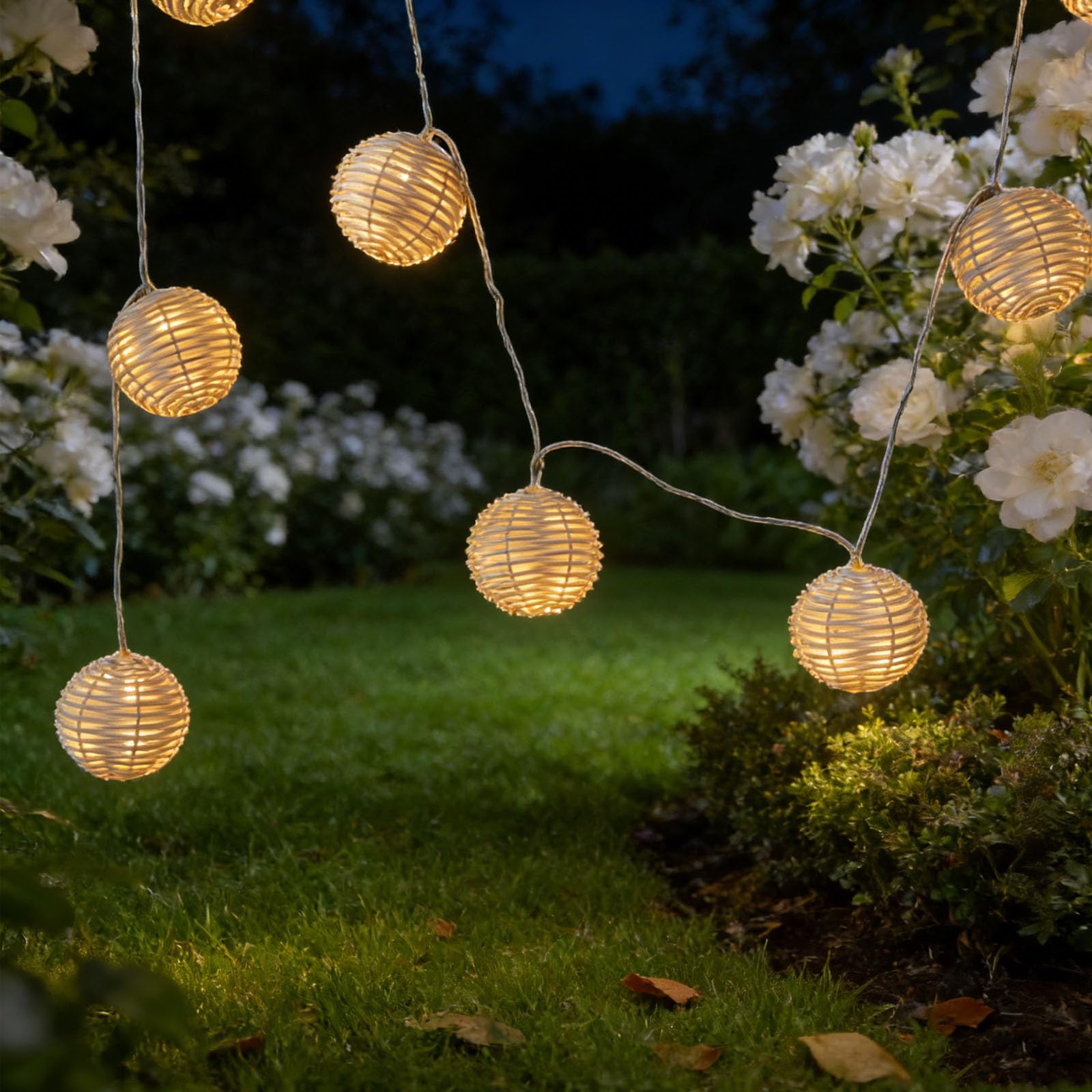 Anneome Dekoracyjne lampki choinkowe: 7,6 stopy/90,6 cala, 10 diod LED, wiszące, rattanowe, kula, lampki choinkowe w stylu boho, do sypialni, ogrodu, patio, pergoli, dekoracji wnętrz