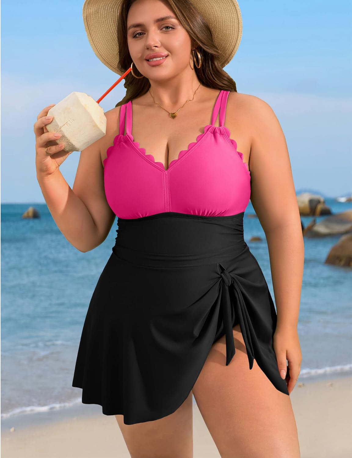 Charmo Plus Size Swimsuit for Women Swim Dress Scalloped One Piece Tummy Control Bathing Suit Ruched Swim Suits 2025 - Image 8