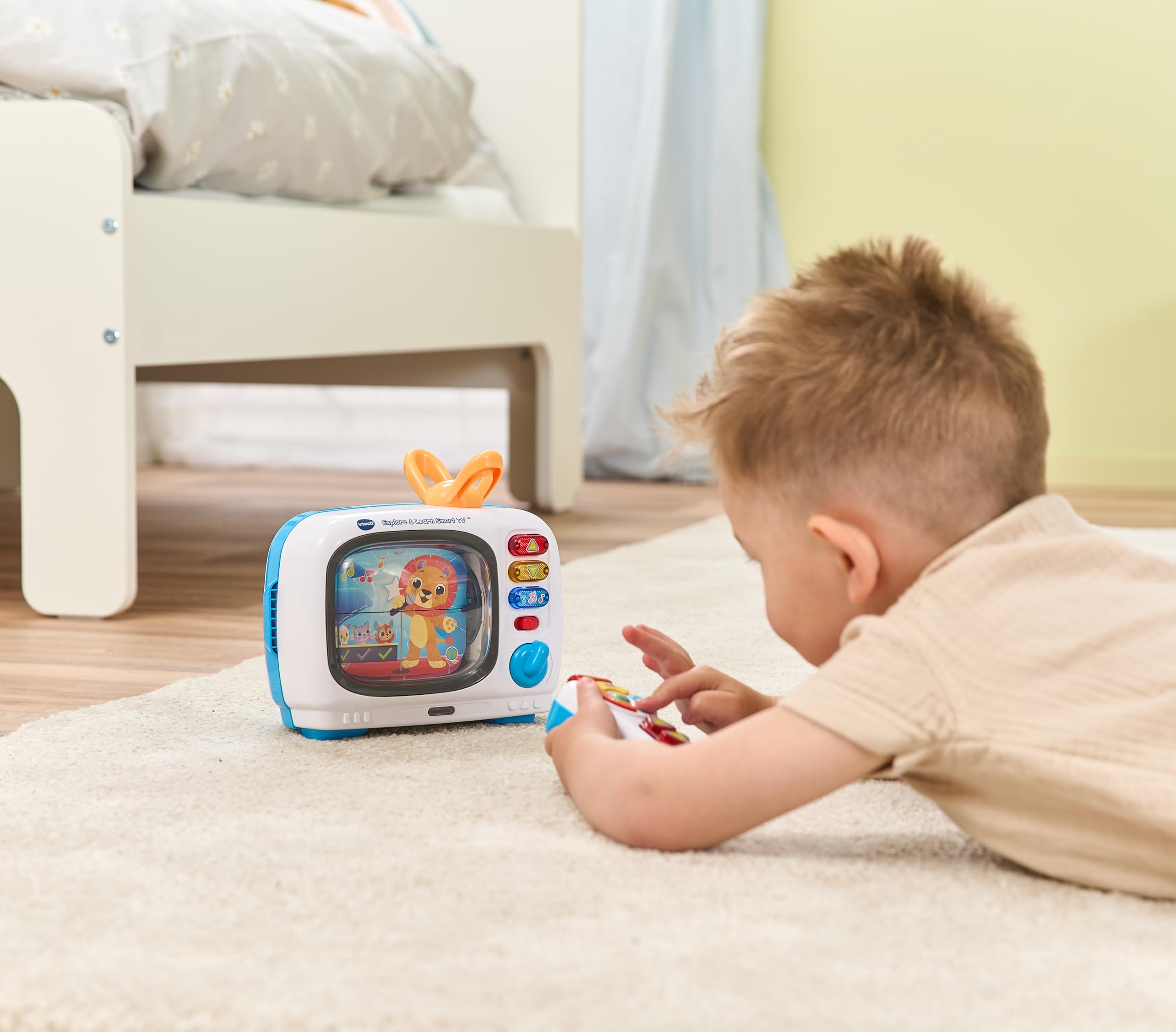 VTech-Baby Mi Tele Mágica Juegos y Canales, Televisión Interactiva Bilingüe, Juguete Niños 1 Año, Ruleta y Mando Luminoso, Enseña Conceptos y Vocabulario, Versión ESP