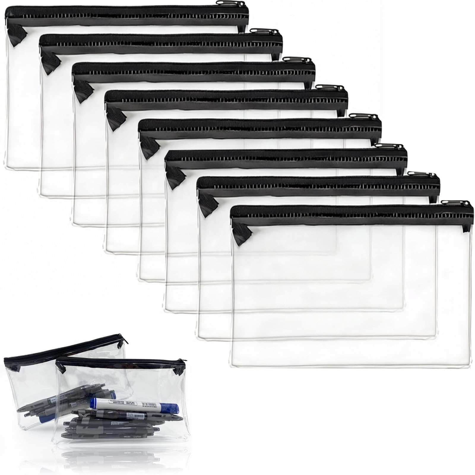 Clear Pencil Cases for Exams, 8 Pack Plastic Pencil Case with Smooth Zipper