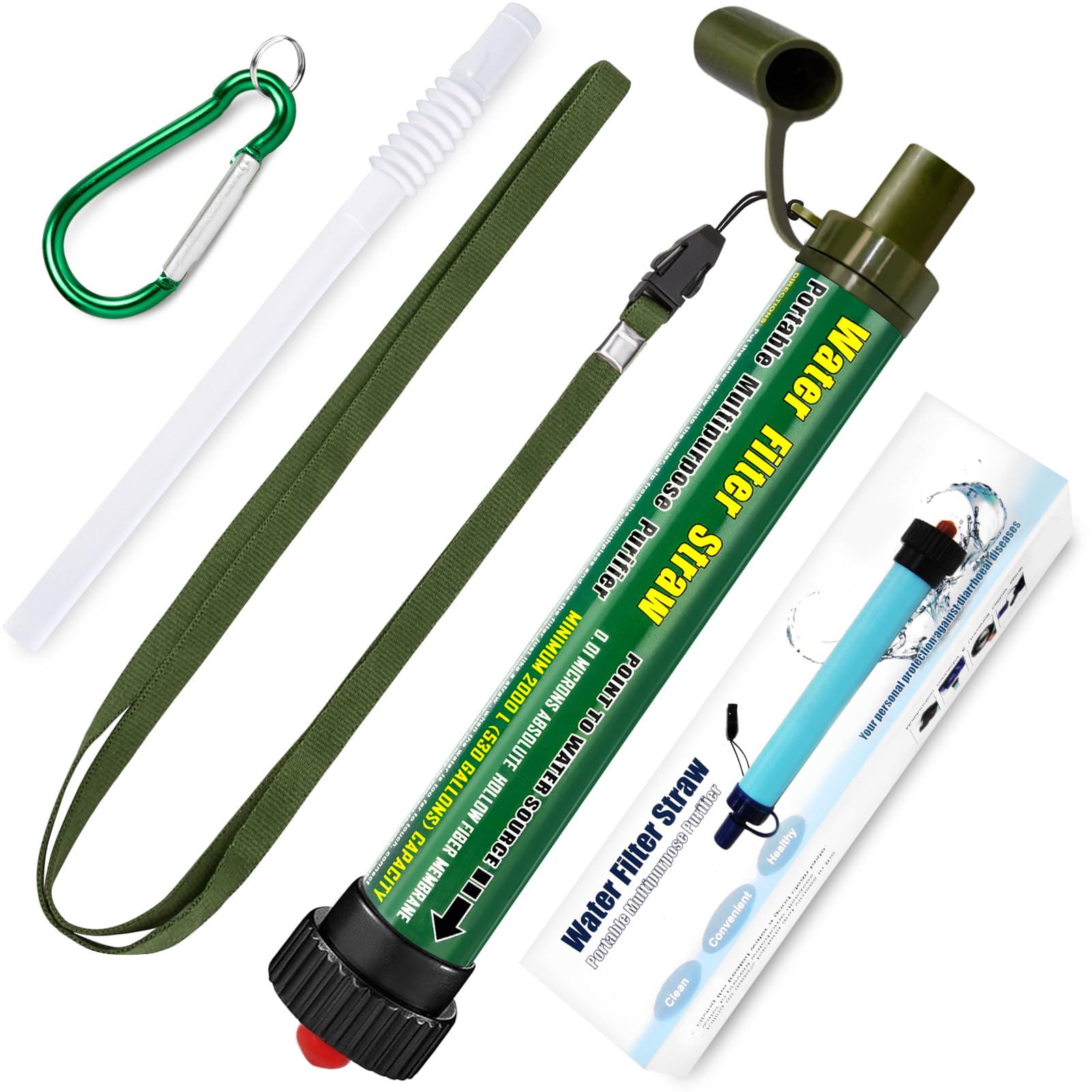 TEUEN DeFe Personal Filtro Acqua Mini Portatile Purificatore Acqua Filtri 2000 L capacità Outdoor Sopravvivenza di Emergenza Paglia per Sport Esterni Campeggio Trekking