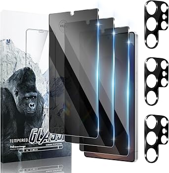3+3 for Galaxy S25 Ultra [Anti-Spy ] Privacy Tempered Glass Screen Protector 3 Pack+ 3 Pack Tempered Glass Camera Lens protector for S25 Ultra Case Friendly