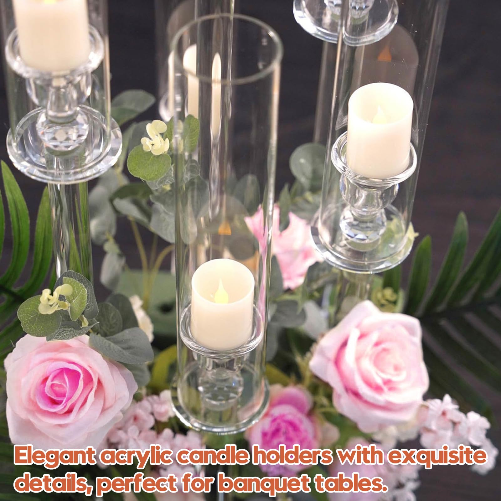 Kerzenhalter aus Acryl, 8 Arme, 97 cm hoch, für Heimdekoration, 2 Sets | Tafelaufsätze für Tische, passend für 2,2 cm LED-Kerzen, Einweihungsgeschenk