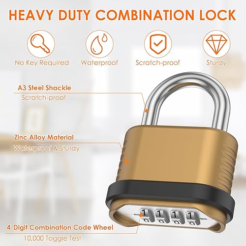 Miniatura 3 de Paquete de 6 cerraduras de combinación resistentes a la intemperie, 4 dígitos para exteriores, cerraduras de combinación reiniciables para puerta,
