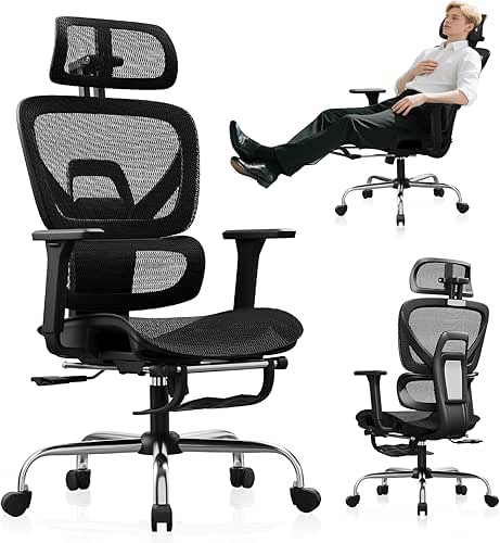 Synorla Ergonomic Office Chair with Footrest, Mesh Desk Chair with