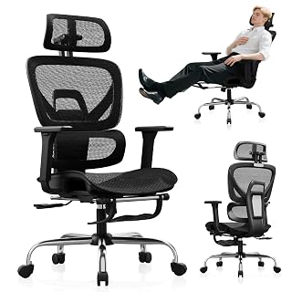 Synorla Ergonomic Office Chair with Footrest, Mesh Desk Chair with 135° Recline, Adjustable Lumbar Support, 3D Armrests and Headrest, Swivel Computer Chair for Home Office - Amazon product rated Grade C