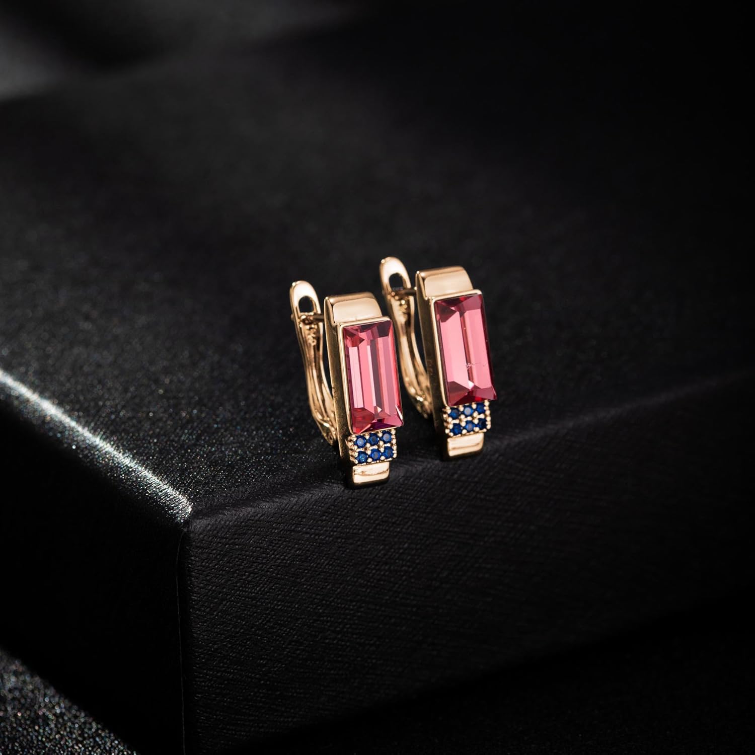 Austrian Crystal Leverback Earrings for Women Rectangle Drop Earrings 14K Gold Plated Hypoallergenic Everyday Earrings for Her - Image 4