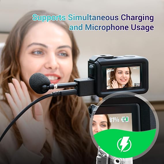 Osmo Action 6 Mic Adapter, 3.5mm Audio Mic Adapter for DJI Osmo Action 6 5 Pro 4, Supports Microphone Input, External Microphone Converter with Type-C(for Charging)Interface for Recording Vlogging