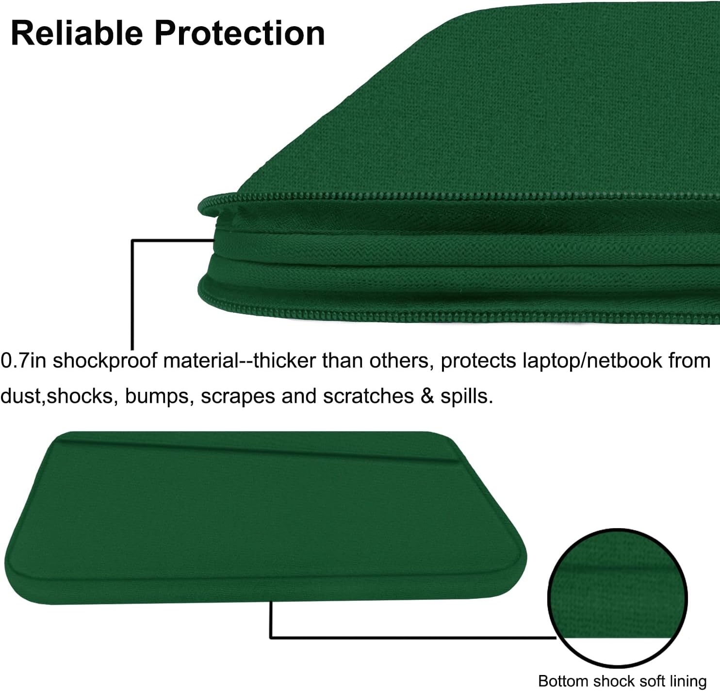 15.6 inch Laptop Sleeve, Durable Carrying Bag Protective Case Briefcase Handbag with Front Pocket, Slim Computer Cover for 15-16 Inch HP, Dell, Lenovo, Asus, Notebook, Dark Green - Image 4