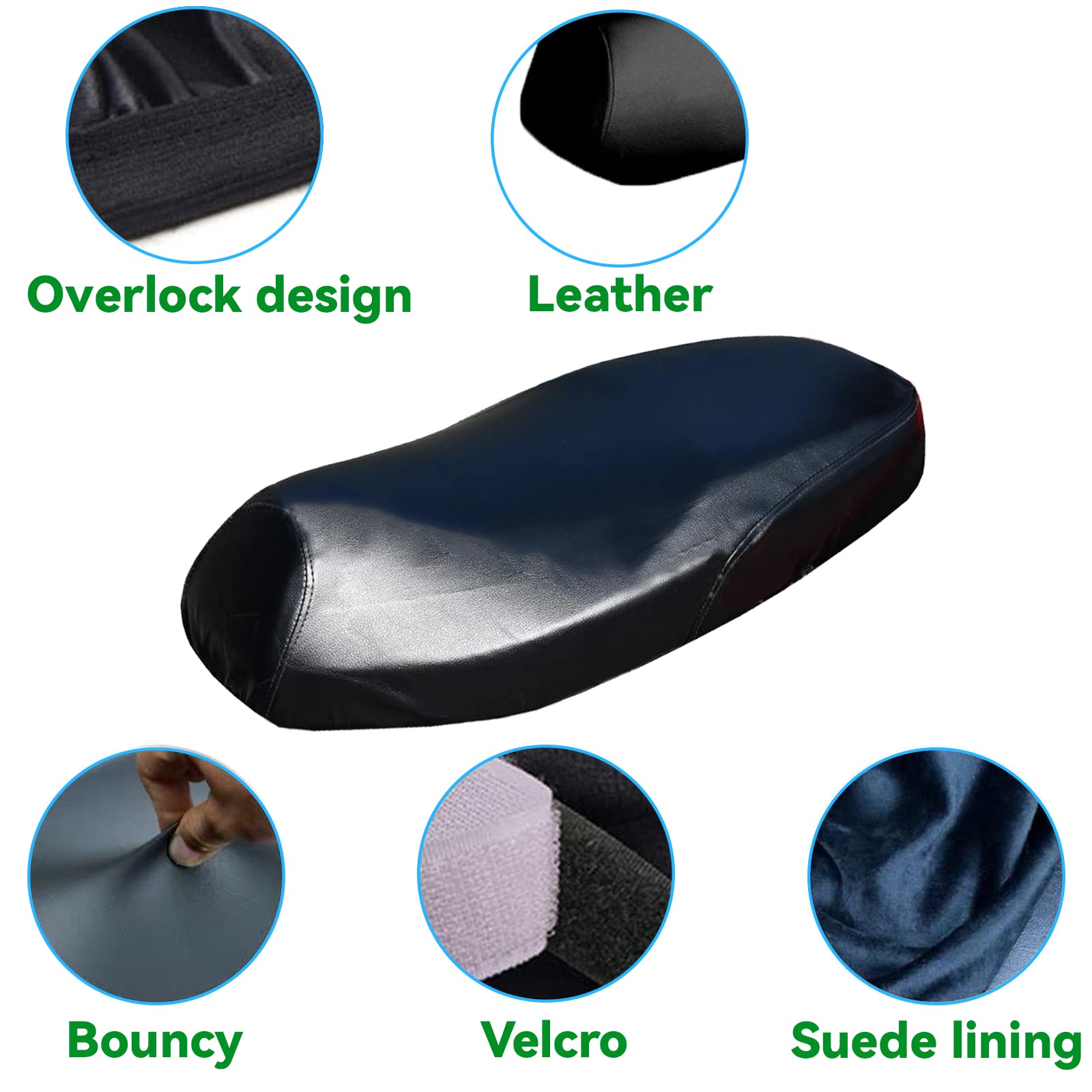Housse De Selle Moto Imperméable 2 PCS - Cuir Noir Universelle Avec Sangle Élastique 58x75cm