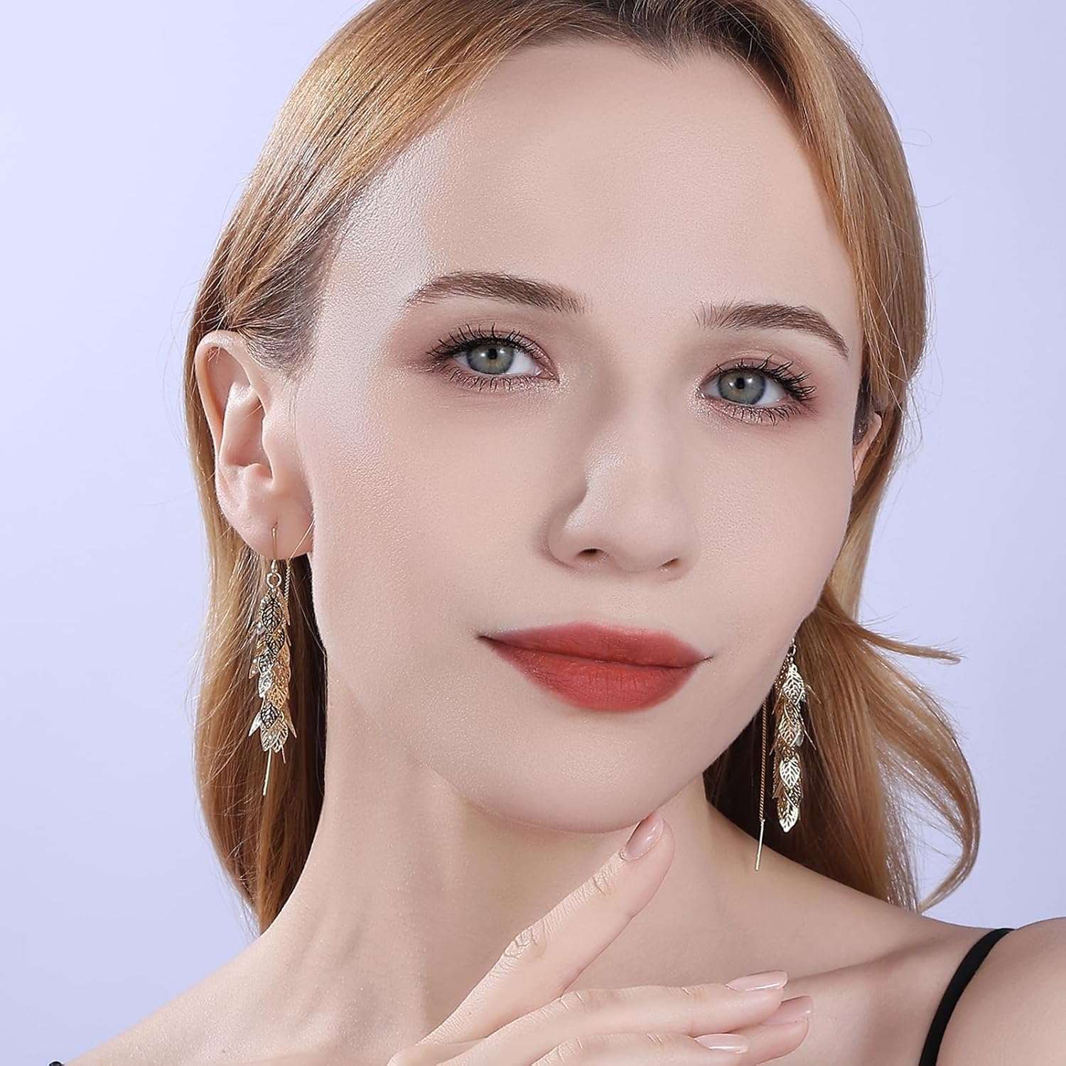 14K Gold Plated Leaf Threader Crystal Earrings for Women, Long Tassel Elegant Dangle Drop Earrings for Weddings, Galas, and Formal Events, Hypoallergenic Lightweight Jewelry Idea Gift - Image 2