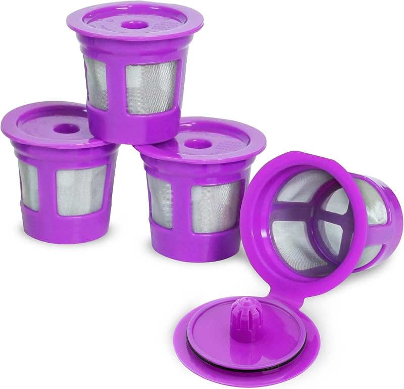 Café Save Reusable K-Cup Coffee Filter Capsules, 4 Pack | Refillable 1-Stream Cups, Built-In Mesh Strainers, 100% BPA Free, Compatible with Keurig and Select Single-Serve Brewers