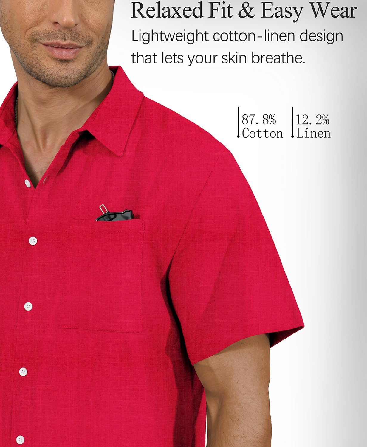 KYKU Men's Cotton Linen Shirts Casual Men Short Sleeve Button Down Beach Wedding Summer Shirts, Relaxed Fit, with Pocket - Image 4