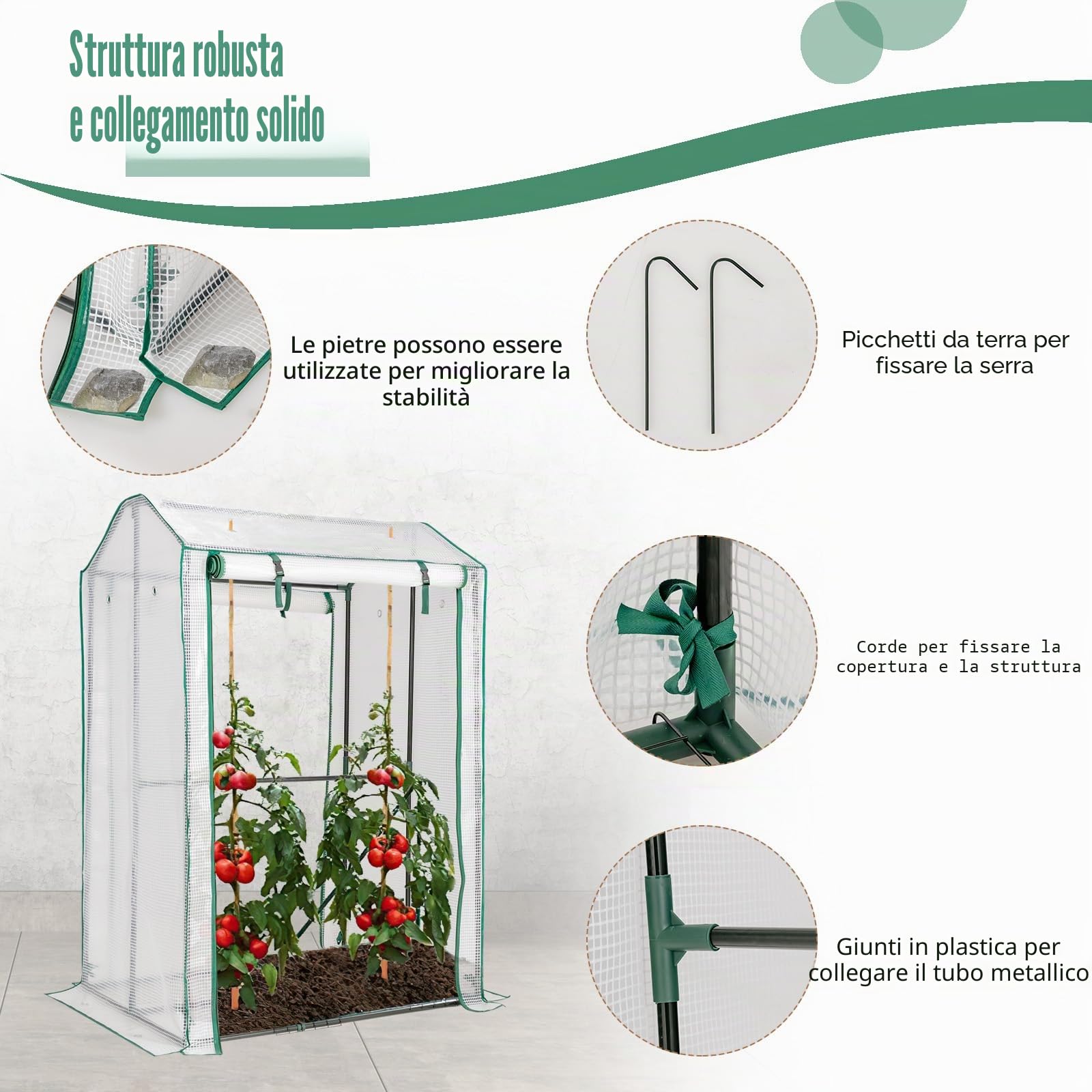 HOMASIS Serra in Pellicola Con Porta Avvolgibile, 100 x 81 x 150 cm, Serra da Giardino per Piante, in Polietilene e Metallo, per Balcone e Terrazza