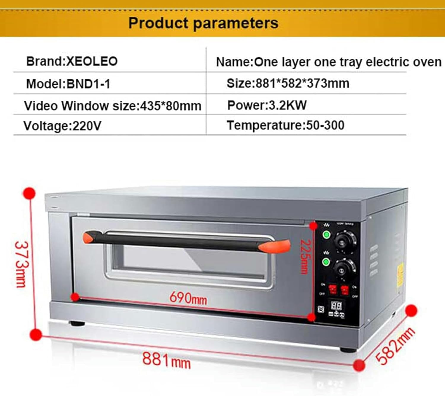 Electric Pizza Oven Maker Commercial, Electric Pizza Oven Maker Single Deck Kitchen Commercial Baking Fire Stone Catering with Timer,3200W,Stainless Steel