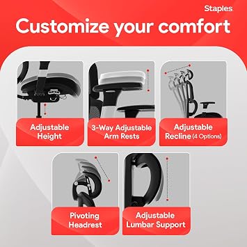 STAPLES Ergonomic Task Chair, Mesh, Ergonomic, Lumbar Support, Swivel, Black