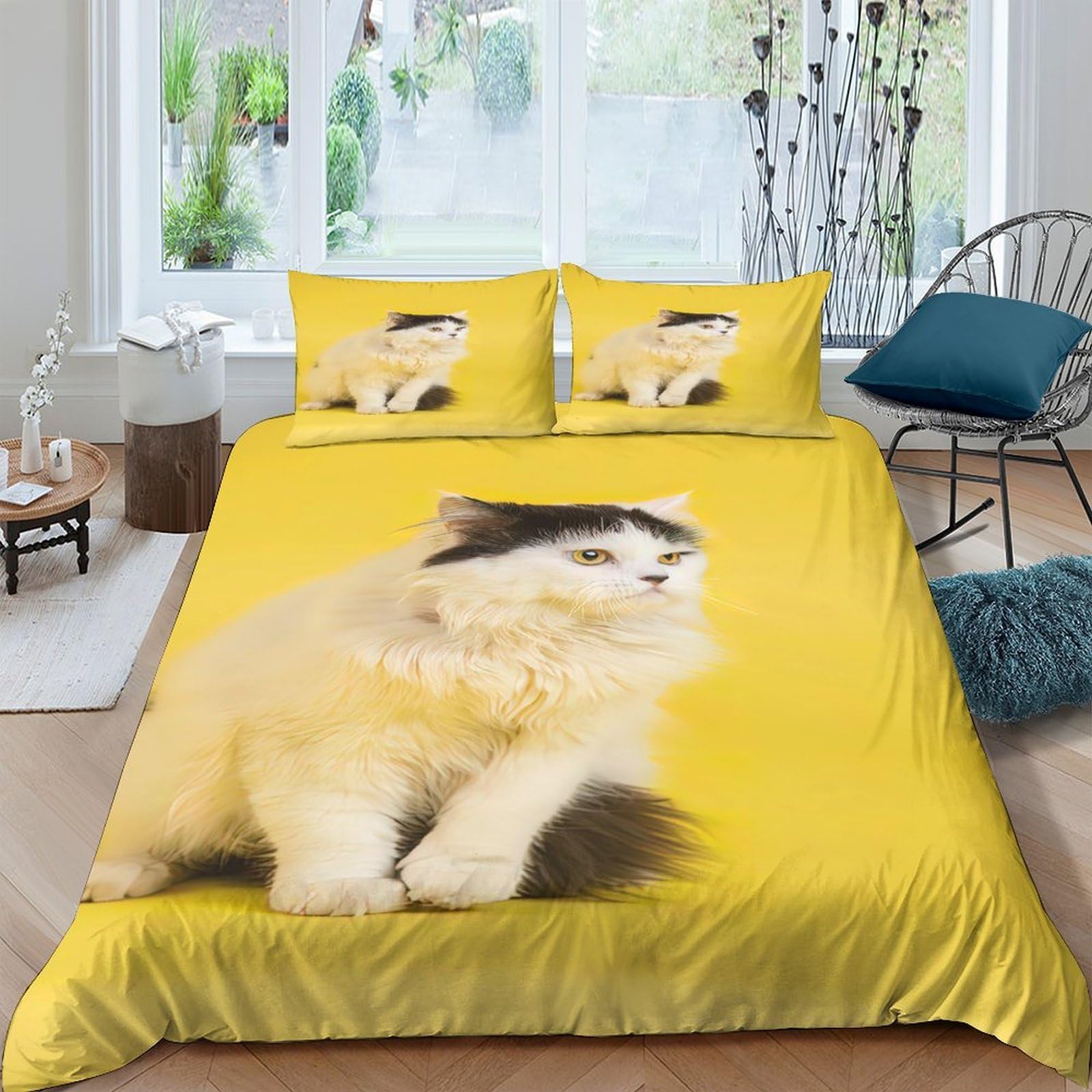 Ctjqhvkz Style-10 3D Printed Fluffy Cat Yellow Fitted Sheet Microfiber Bedroom Bed Cover Anti-Slip Easy Care Decor For Home Guest Room Single（135X200cm）