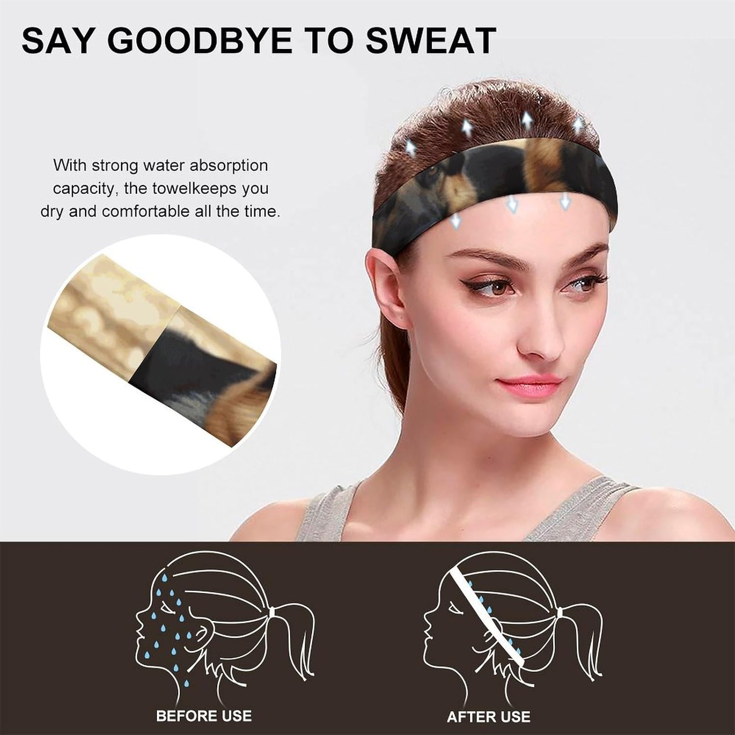 German Shepherd Dog Sports Headbands for Men, Breathable Hair Bands for Women, Moisture Wicking Athletic Sweatband, Personalized Wristband for Running, Gym, Workout