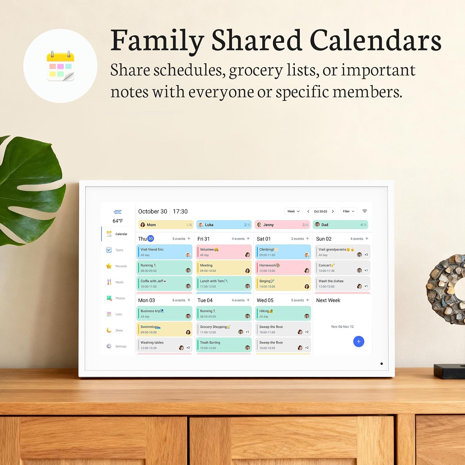 BSIMB 15.6 inch Digital Calendar Base, Touch Screen Smart Calendar Interactive Display, Chore Chart, to-Do List, Electronic Planner with Desktop Rack, Great for Organizing Your 2026 Schedule