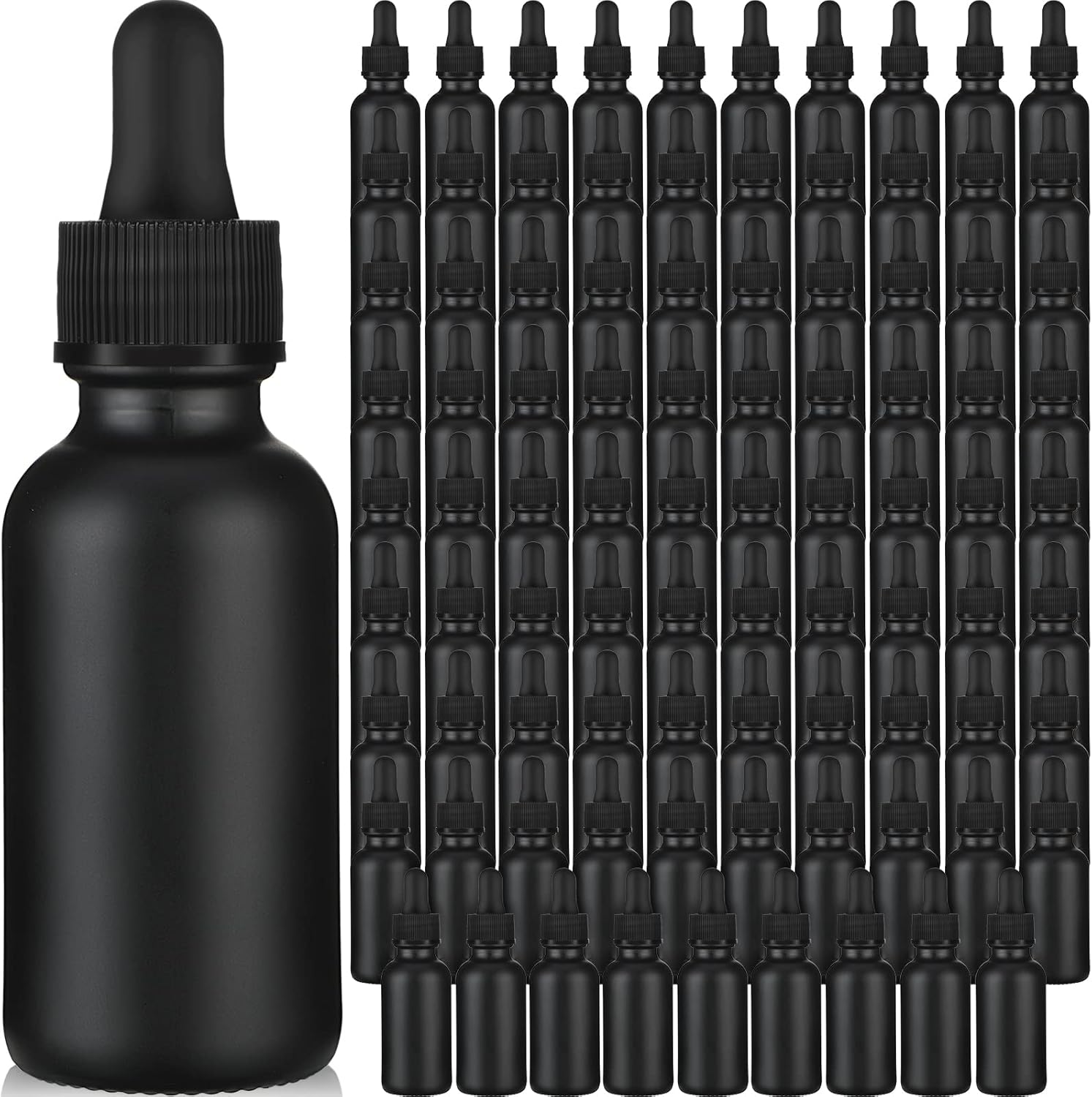 Epakh 100 Pcs 1oz Dropper Bottle 30ml Round Glass Bottles With Droppers And Hats Empty Glass Dropper Container For Essential Oils Lab Tinctures Medicine Perfumes(Black)