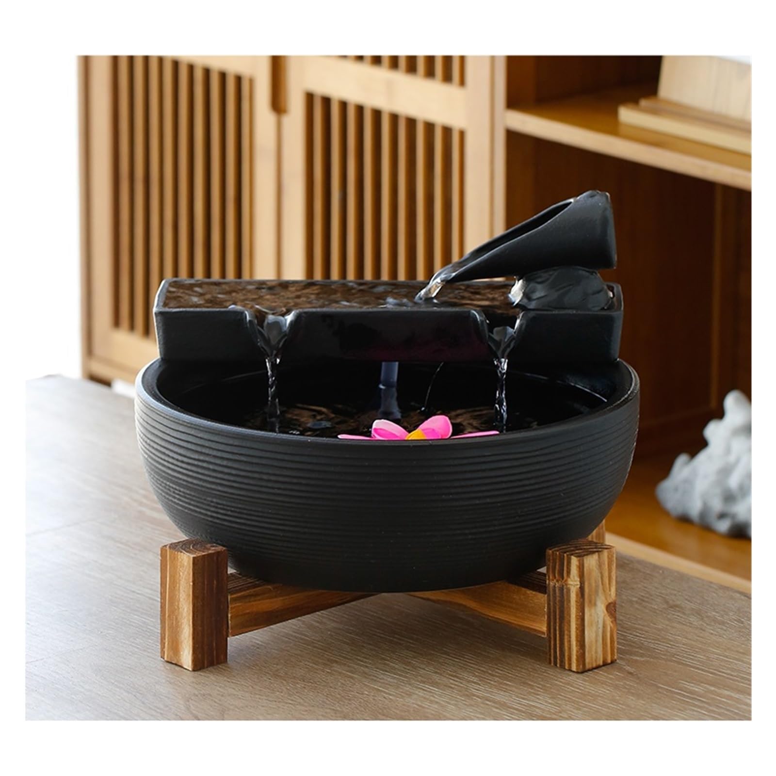 Cascada Fuente de sobremesa China Sencilla, Adornos Agua for Escritorio, Fuente, humidificador, Sala Estar, Mesa té, Decoraciones Oficina Fuente Interior(Black)