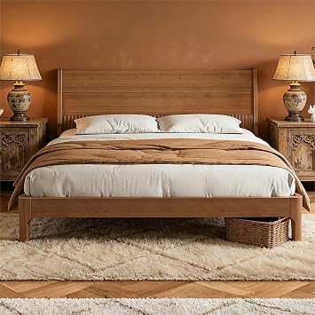 Bellemave King Bed Frame and Headboard, Solid Bamboo Platform Bed Frame & Wood Slats Support 1000LBS, Japanese Bed Frame King Size, No Box Spring Needed, Easy Assembly, Noise Free, Warm Brown