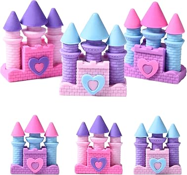 HILAZA 18pcs Castle Erasers for Kids Girls, Cute Pink Cool Erasers for School Supplies, Party Favors and Home Prizes