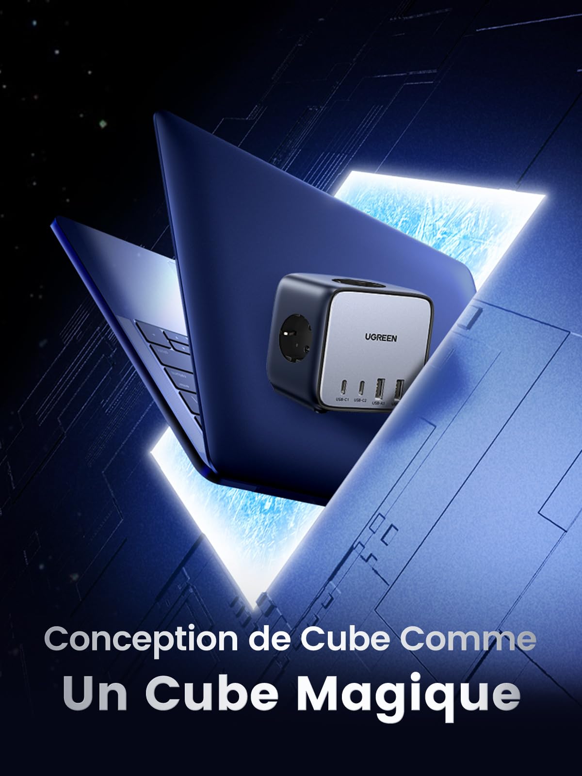 'UGREEN DigiNest Cube 7 en 1 Multiprise USB Cube 3 Prises avec 65W 4 Ports USB, Multiprise Électrique avec Interrupteur et 1,8M Câble Alimentation