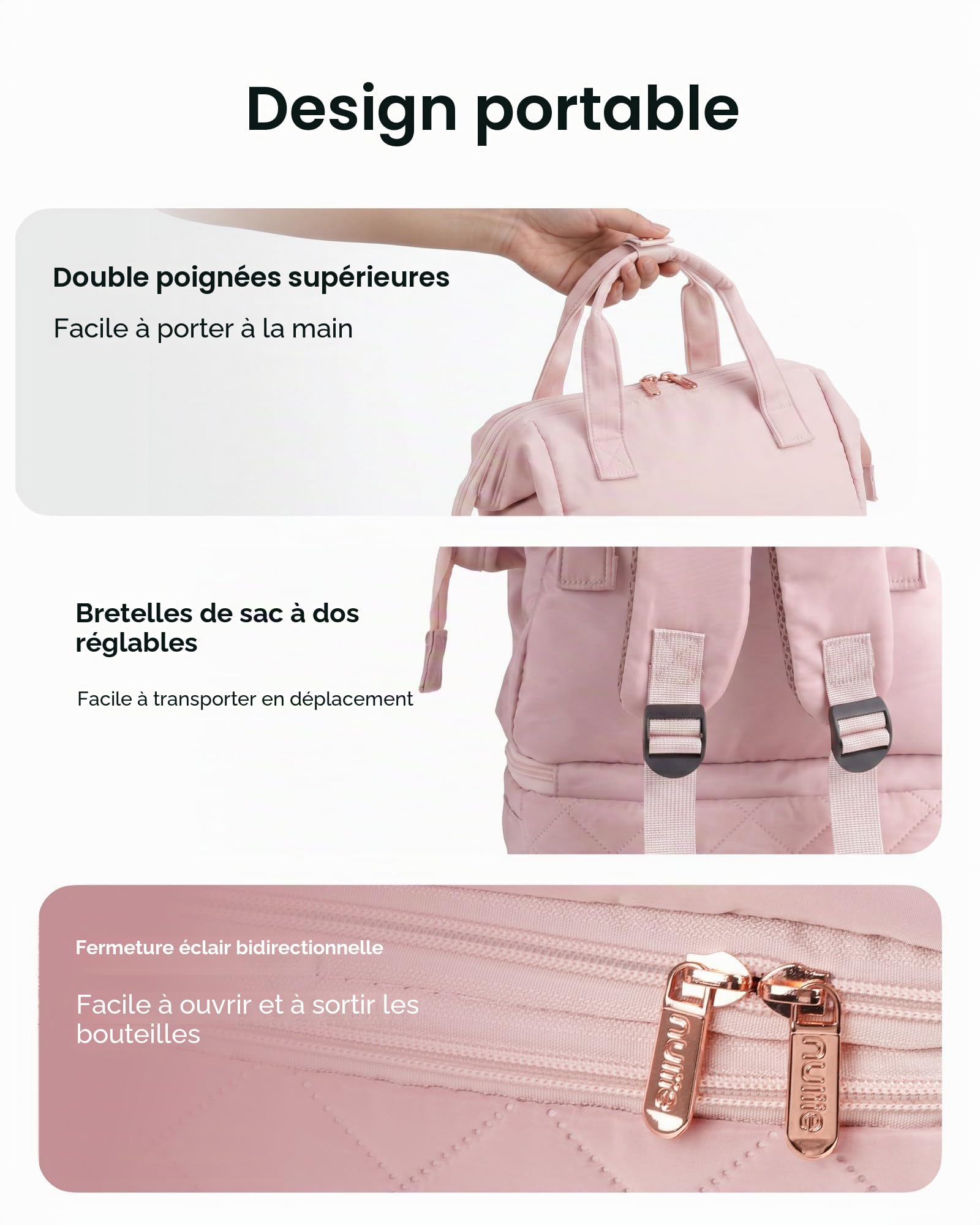 Nuliie Sac portable pour travail, voyage et usage quotidien, rose