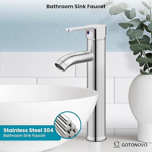 Miniatura 2 de gotonovo Grifo de lavabo moderno para lavabo, grifo de baño de 1 agujero, montaje en cubierta, grifo mezclador de una sola manija con mangueras de