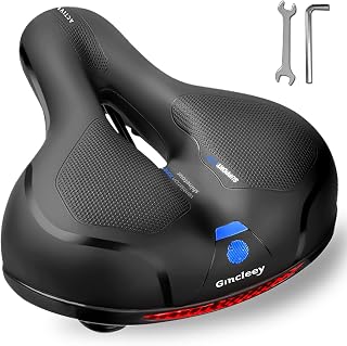 Gincleey Wide Comfort Bike Seat for Men Women - Memory Foam Padded, Dual Shock Absorbing, Reflective Safety, Universal Fit Indoor Outdoor Bikes