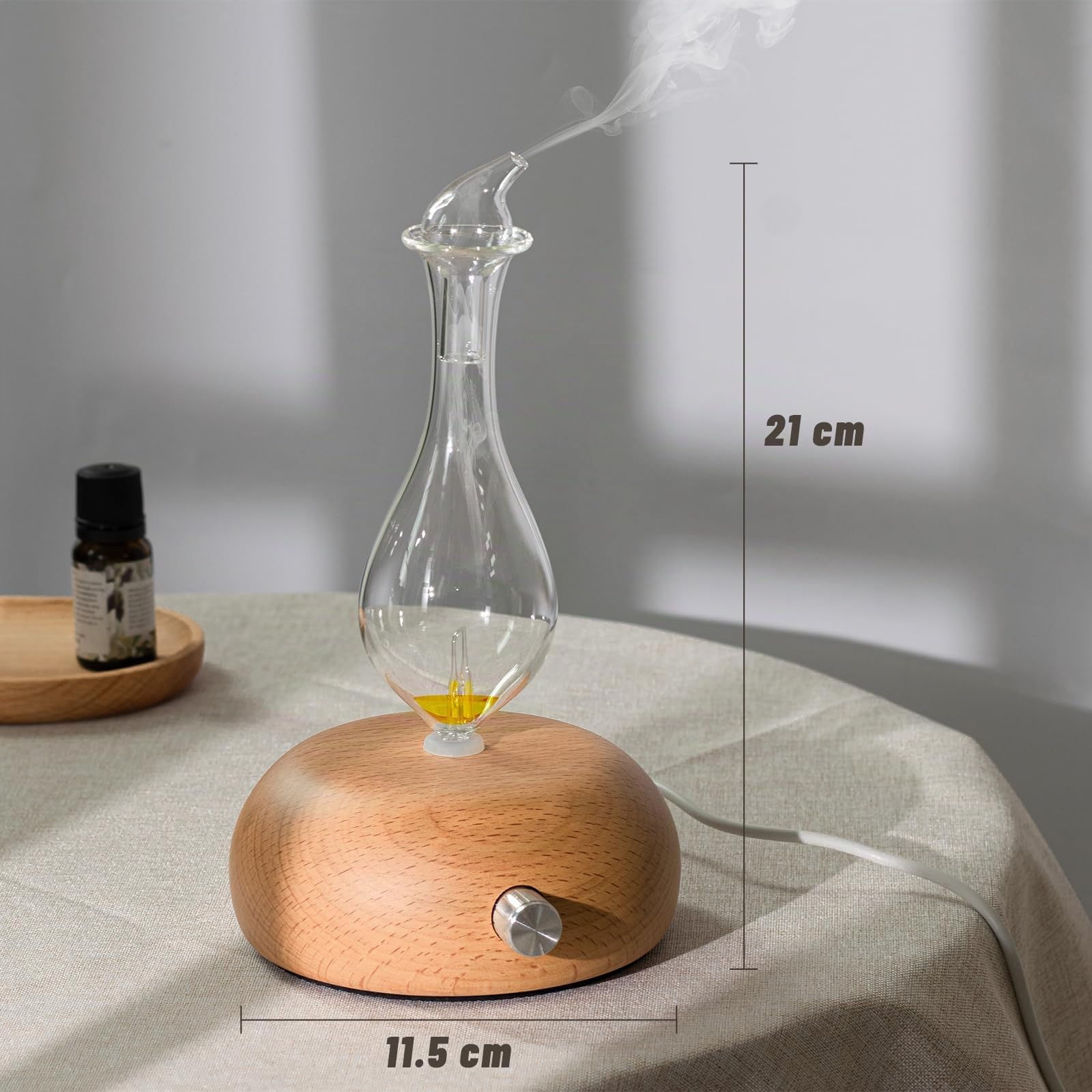 Vernebelungsdiffusor für reines ätherisches Öl, Aromatherapie-Diffusor, Holzsockel & Glasdiffusor für Zuhause, Keine Hitze, kein Wasser