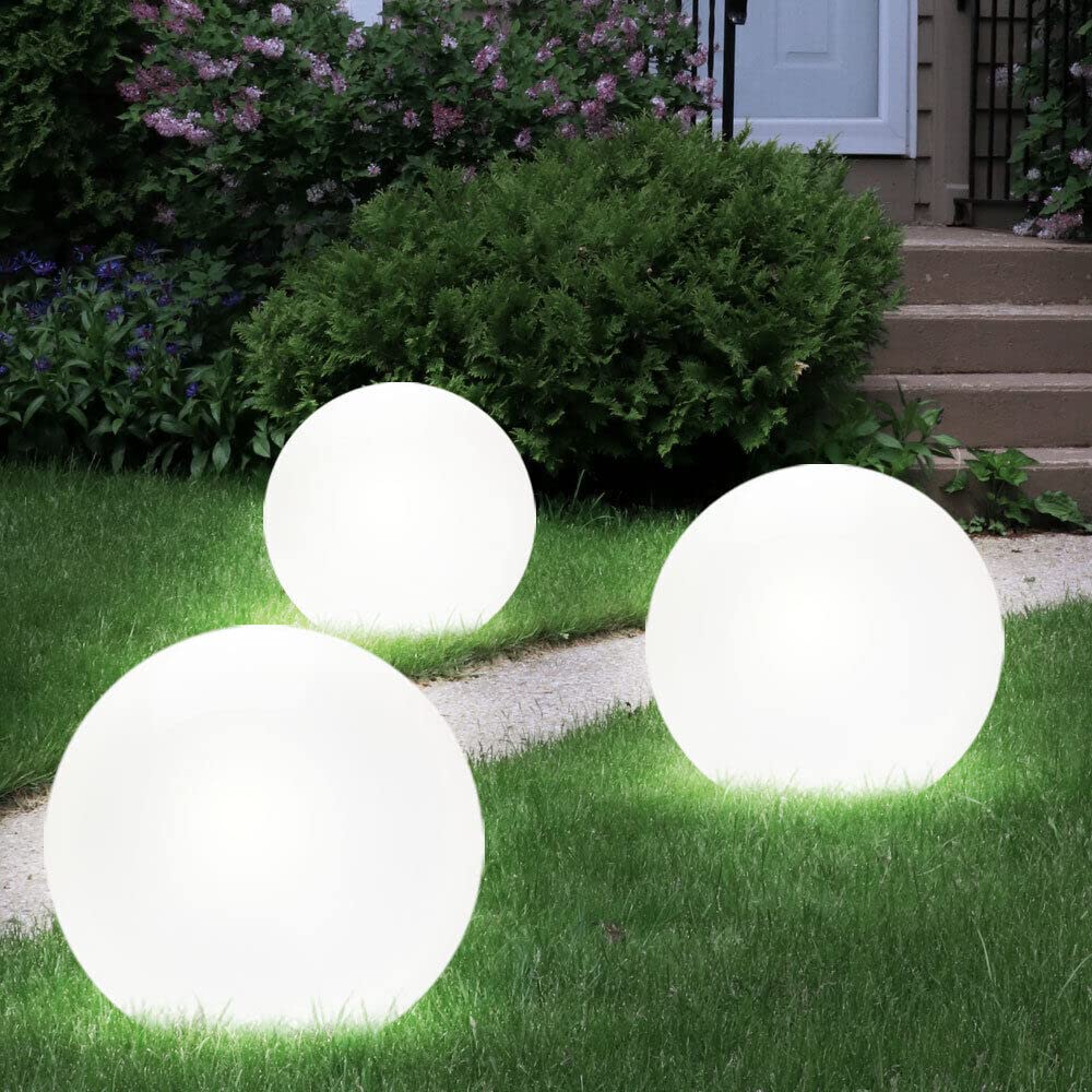 3er Set LED Außen Solar Kugel Leuchten Garten Beleuchtung Rasen Blumenbeet Steck Lampen 1x 20 cm und 2x 25 cm