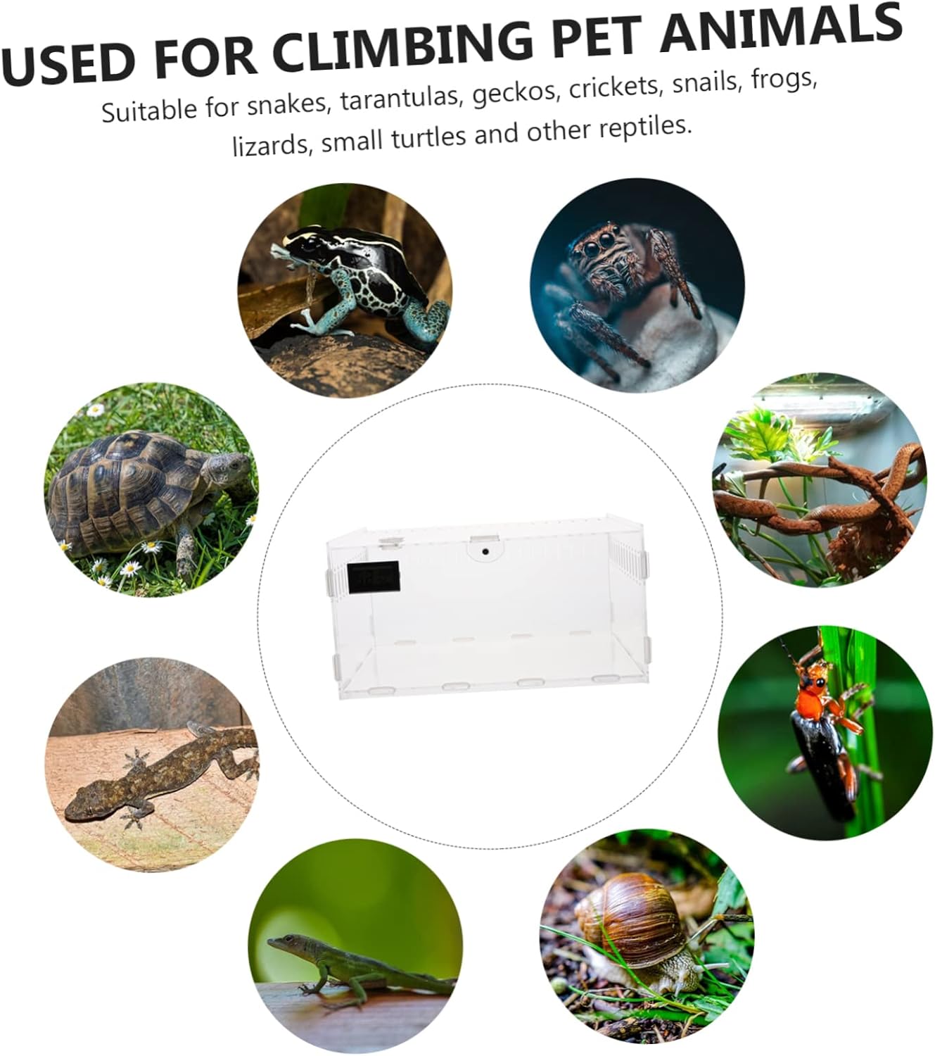 Portable Acrylic Reptile Breeding Box with Temperature and Humidity Transparent Premium Terrarium Enclosure for Snakes Tarantulas and Small Pets Ventilated Escape Cage for Reptile