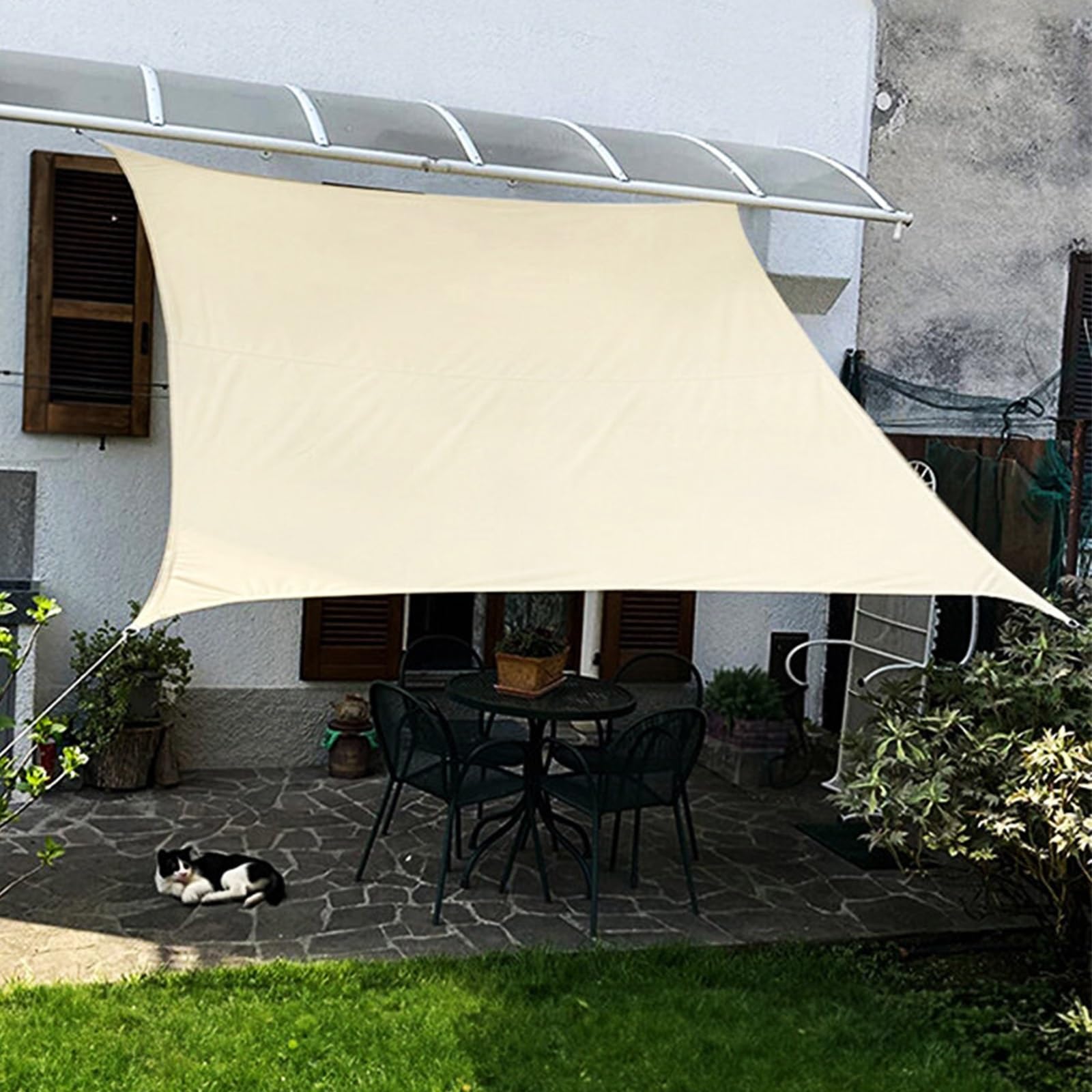 Sonnensege, Sonnenschutz Windschutz, Wasserabweisend & Windabweisend, Rechteck 3x5m, Quer Vernäht Robust & Stabil Schattenspender Garten Balkon Terrasse Creme(Size:3x5M(10x16FT))