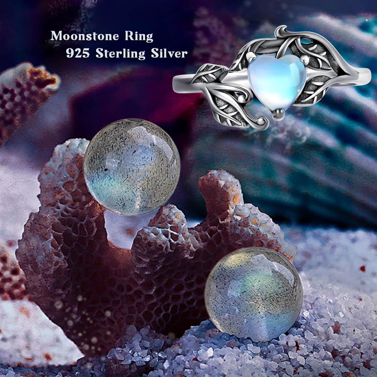 Vintage Moonstone Ring 925 Sterling Silver for Women-Adjustable Thumb Ring Bohemian Jewelry Gifts for Her - Image 2