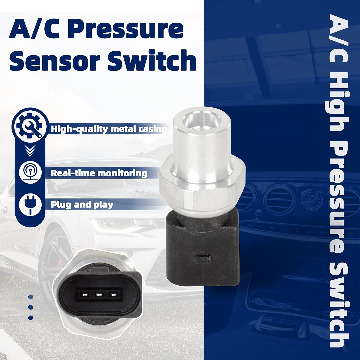4H0959126B AC Pressure Sensor Switch Compatible with Audi A3 A4 A5 Q3 Q5, Volkswagen Golf Jetta, Porsche Replace OE 8K0959126B Air Conditioning Refrigerant Pressure Sensor