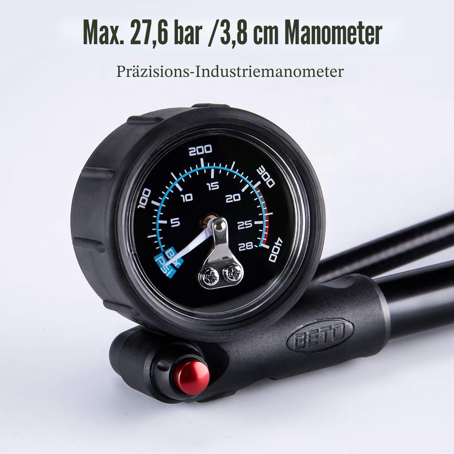 Beto Hochdruck-Stoßpumpe – (400 PSI max) MTB Bike Shock Pump für Gabel & Hinterradaufhängung mit No-Loss Schrader Ventil