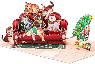 POPWOW Christmas pop-up card featuring cats on a sofa