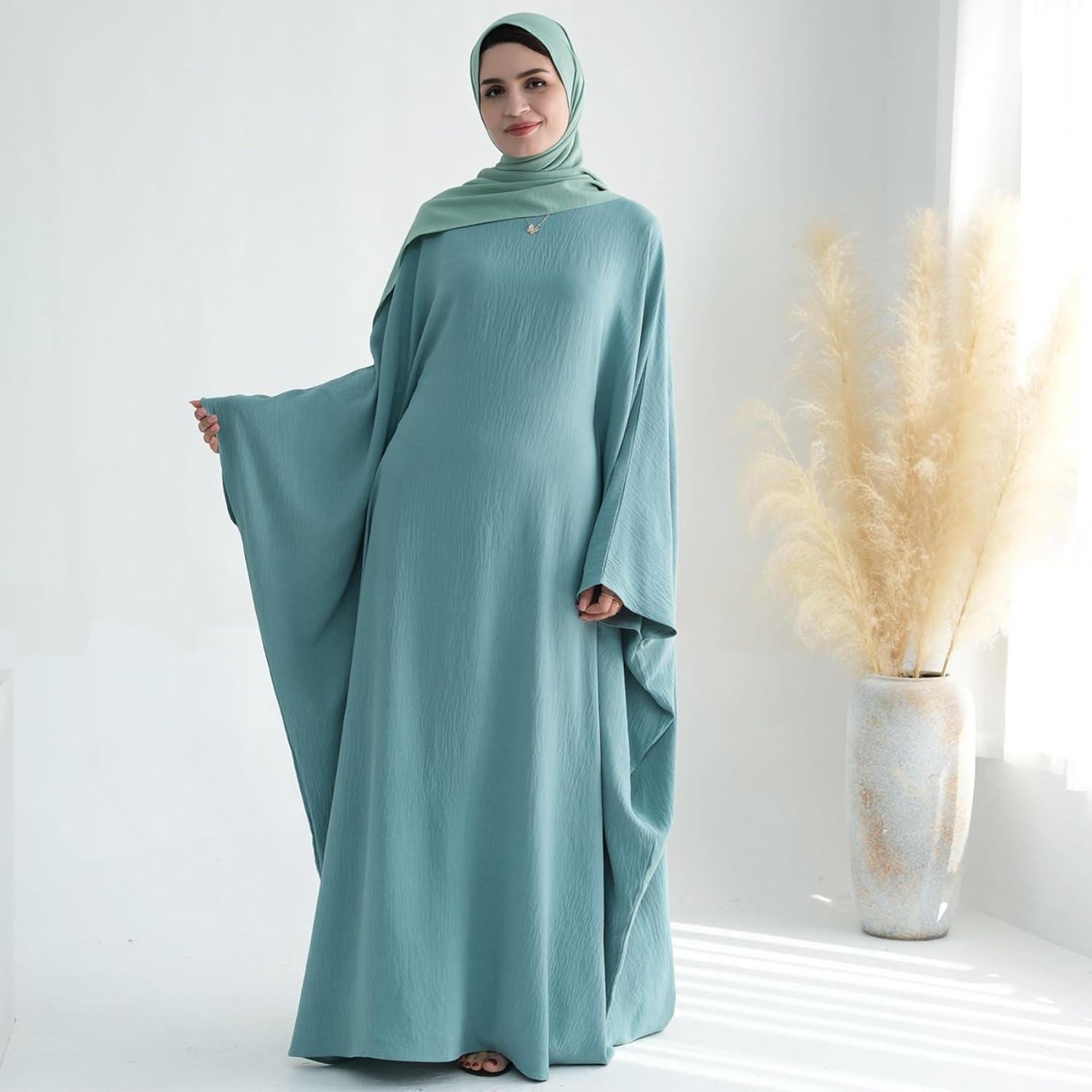 Women Muslim Abaya Dress 1Piece Bat Sleeve Islamic Maxi Robe Fashion Jilbab for Women Eid Kaftan Muslim Robe - Image 5