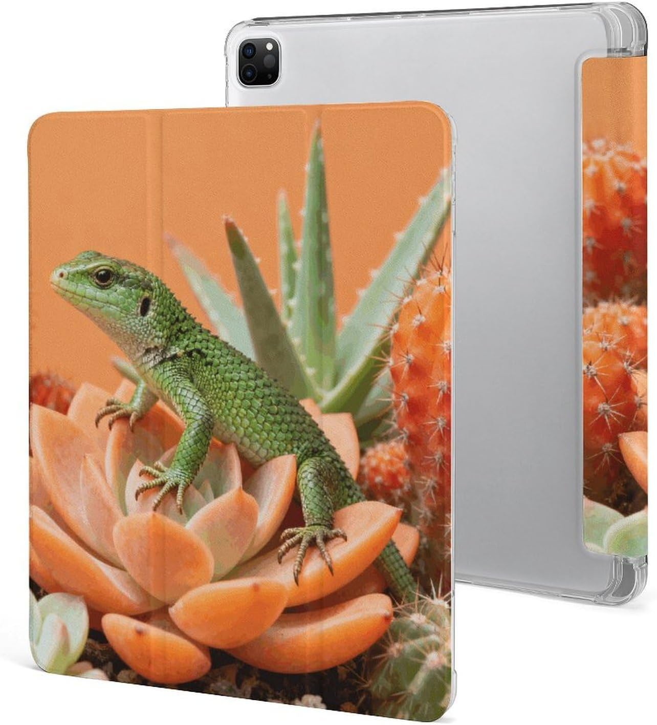 Fire Lizard Succulents 12.9 in Trifold for iPad Case with Pencil Holder