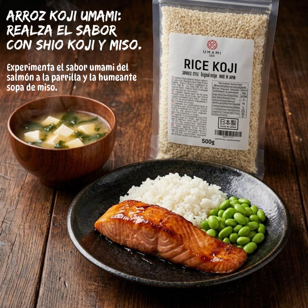 Umami Rice Koji 500g - Arroz Koji Seco para Fermentación - Starter para Miso, Sake, Amazake y Shio Koji - Aspergillus Oryzae - Calidad Profesional