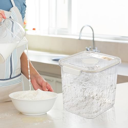 Miniatura 6 de Dispensador de arroz hermético transparente de 22 libras, contenedor de arroz de cereales con cuchara medidora